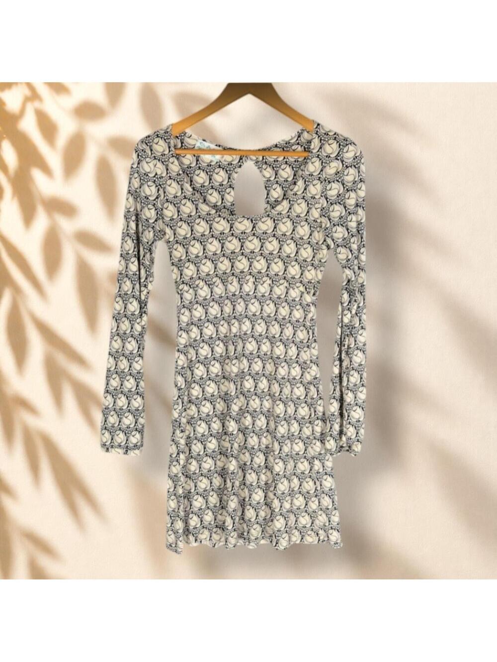 Puella Mini Dress Women S Small Black Floral Short Long Sleeve Hook & Eye Casual